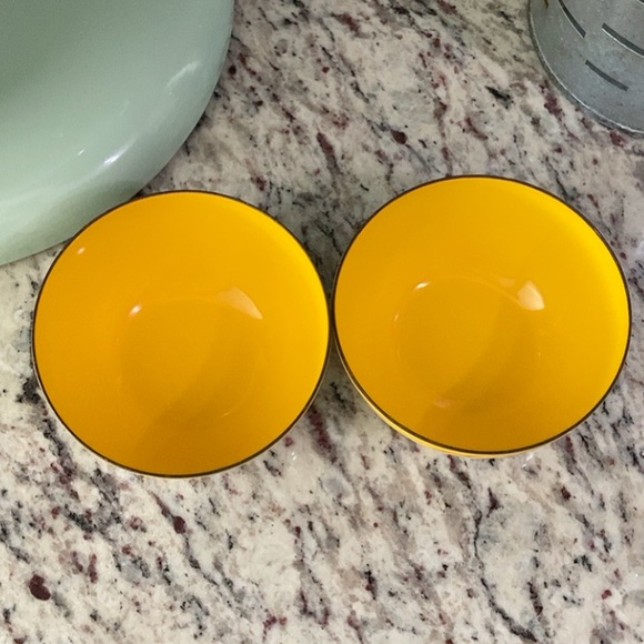 Two Cathrineholm 4 Inch Yellow and White Lotus Enamel Bowls - Picture 2 of 9